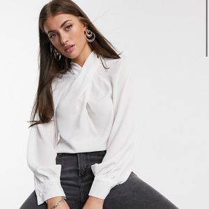ASOS long sleeve top w/ twist neck detail in ivory